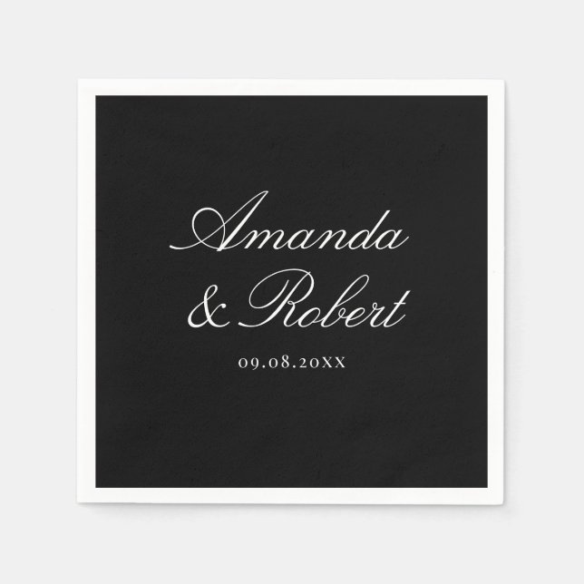 Elegant Black and White Calligraphy Wedding Pappersservett (Framsidan)