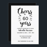 Elegant Black and White Cheers till 60 år Inbjudningar<br><div class="desc">En 60-årsinbjudan till eleganten,  som du enkelt kan anpassa med din party-information. Den här inbjudan på 60 år kan vara enkel personlig till den födelsedag du behöver. Baksidan av denna inbjudan till Cheers är svart.</div>
