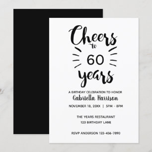 Elegant Black and White Cheers till 60 år Inbjudningar