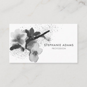 Elegant Black and White Cherry Blommar Visitkort