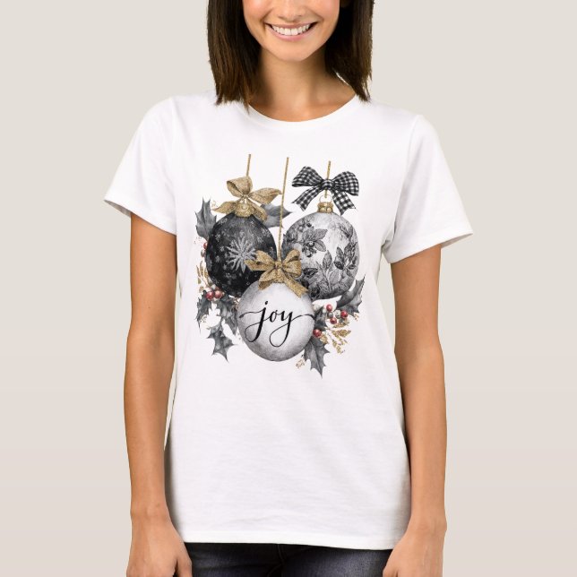 Elegant Black and White Christmas Ornaments  T Shirt (Framsida)
