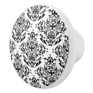 Elegant Black and White Damask Blommigt Boho Mönst Knopp
