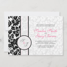 Elegant Black and White Damask Bröllop Inbjudningar