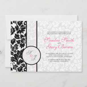 Elegant Black and White Damask Bröllop Inbjudningar