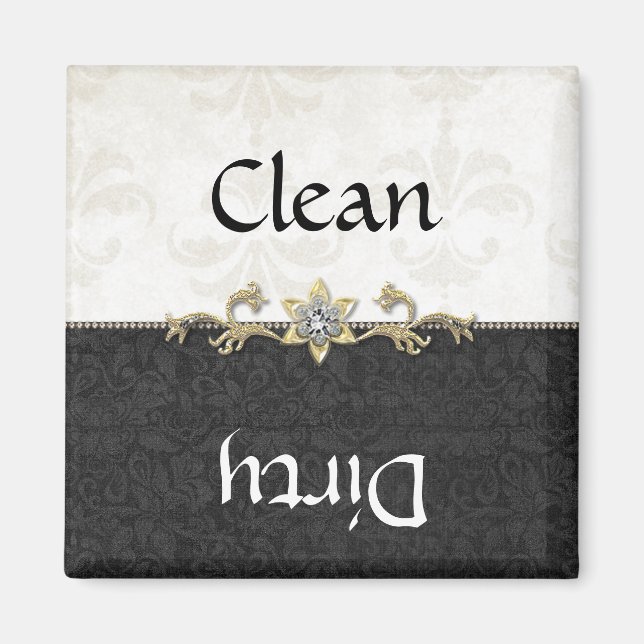 Elegant Black and White Damask Dishwasher Magnet (Framsidan)