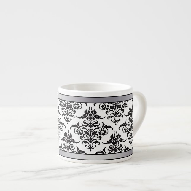 Elegant Black and White Damask espresso mugg Espressomugg (Framsida höger)