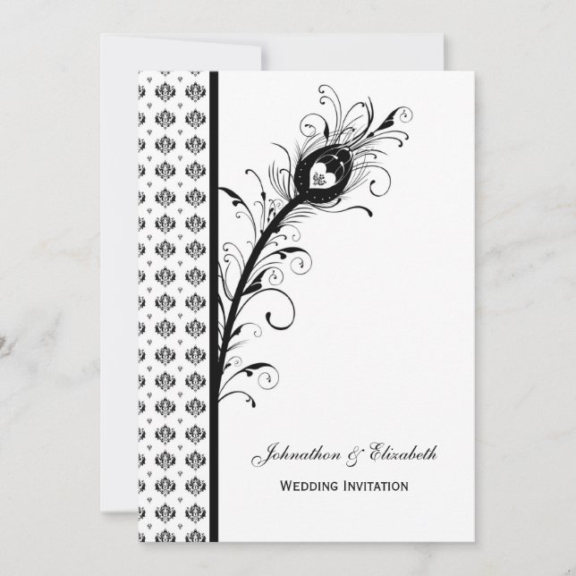 Elegant Black and White Damask Wedding Inbjudningar (Framsida)