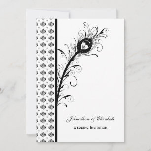 Elegant Black and White Damask Wedding Inbjudningar