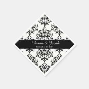 Elegant Black and White Damask Wedding Napkin Pappersservett