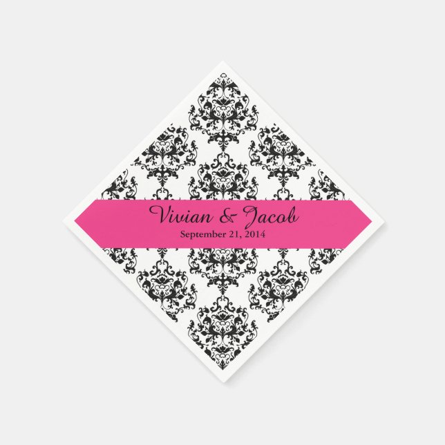 Elegant Black and White Damask Wedding Napkin Pappersservett (Hörn)