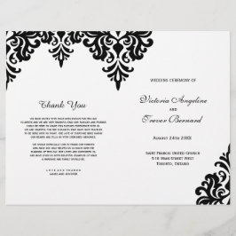 Elegant Black and White Damask Wedding Program
