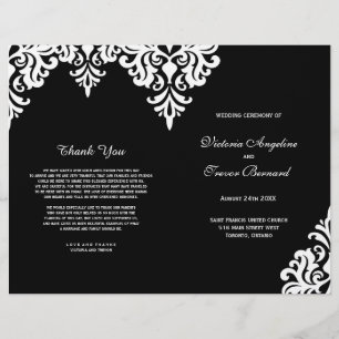 Elegant Black and White Damask Wedding Program