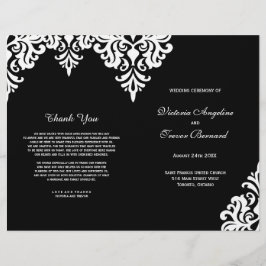 Elegant Black and White Damask Wedding Program