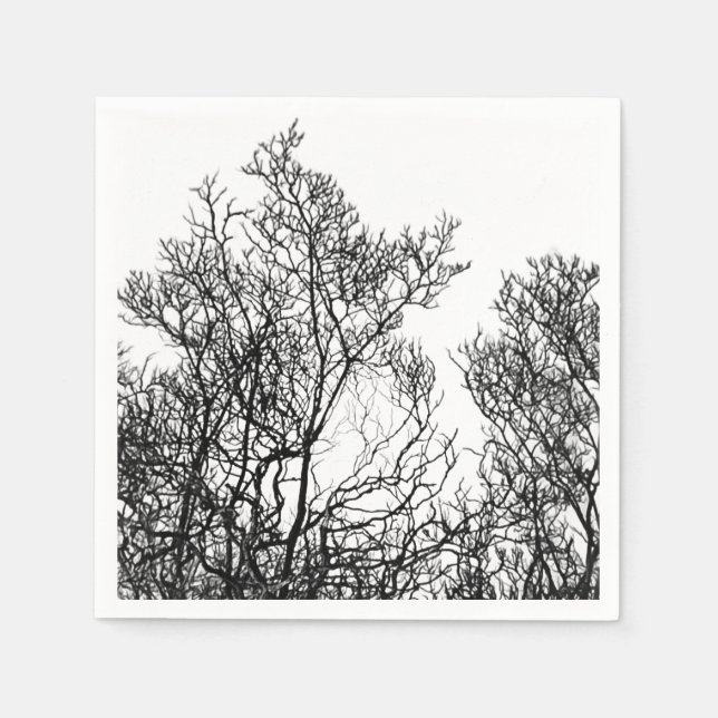 Elegant Black and White Detailed Tree Pappersservett (Framsidan)