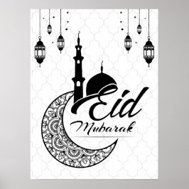 Elegant Black and White Eid Mubarak Hälsning Poster