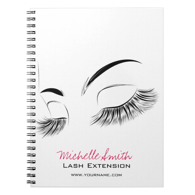 Elegant Black and White Eyelash Teckning Lash Pub Anteckningsbok Med Spiral (Framsidan)