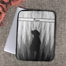 Elegant Black and White Feather Hund Silhouette Laptop Fodral