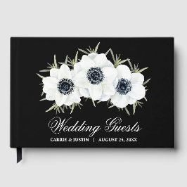Elegant Black and White Flowers Bröllop Gästböcker