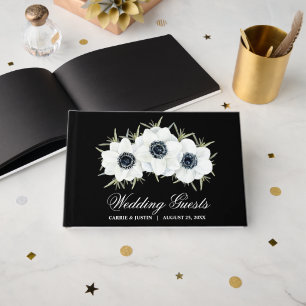 Elegant Black and White Flowers Bröllop Gästböcker