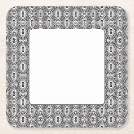 Elegant Black and White Folk Floral Seamless Patte Underlägg Papper Kvadrat