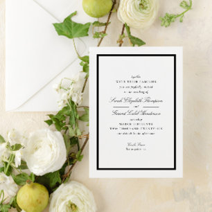 Elegant Black and White Forme Calligraphy Bröllop Inbjudningar