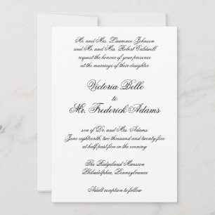 Elegant Black and White Forme Calligraphy Bröllop Inbjudningar