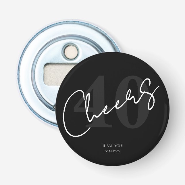 Elegant Black and White Forty 40th Birthday Flasköppnare (Framsidan)