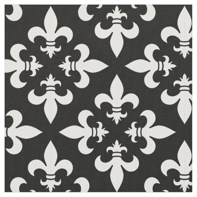 Elegant Black and White Fransk Fleur de Lis Tyg (Närbild)