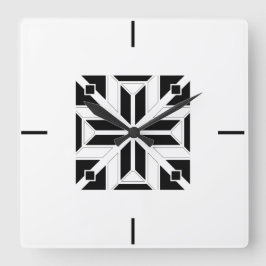 Elegant Black and White Geometric Pattern Fyrkantig Klocka