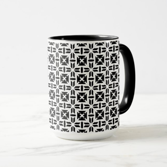 Elegant Black and White Geometric Pattern Mugg (Framsida höger)