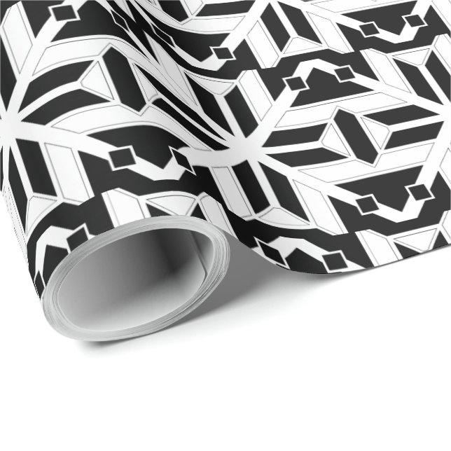 Elegant Black and White Geometric Pattern Presentpapper (Rullad Hörn)