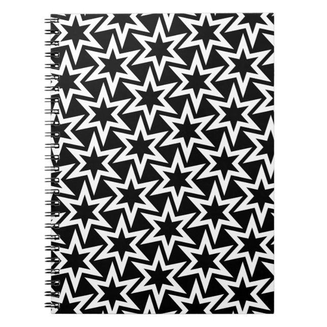 Elegant Black and White Geometric Star Mönster Anteckningsbok (Framsidan)