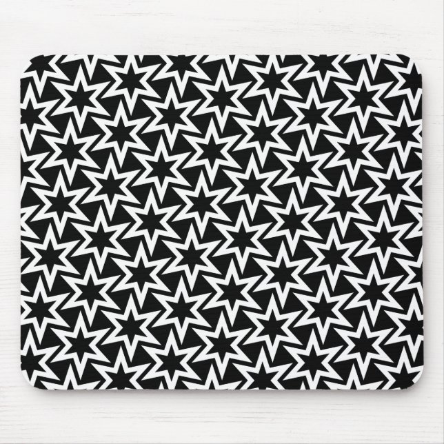 Elegant Black and White Geometric Star Mönster Musmatta (Framsidan)
