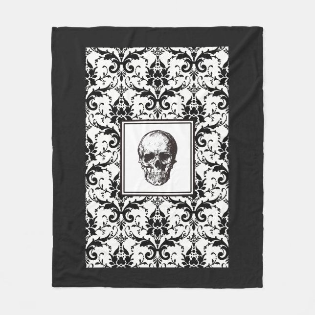 Elegant Black and White Gothic Skull Fleecefilt (Framsidan)