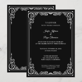 Elegant black and white Gothic wedding Invitation Inbjudningar