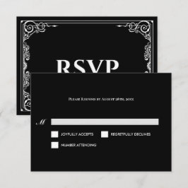 Elegant black and white Gothic Wedding RSVP Card OSA Kort