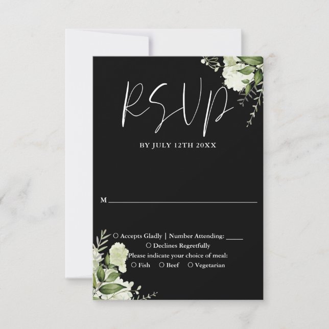 Elegant Black and White Greenery Blommigt Bröllop OSA Kort (Framsida)