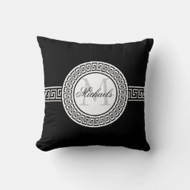 Elegant Black and White Grekiska Nyckel Monogram P Kudde