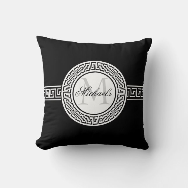 Elegant Black and White Grekiska Nyckel Monogram P Kudde (Framsida)
