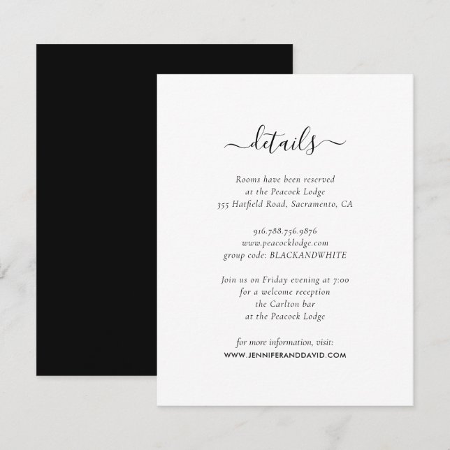 Elegant Black and White Guest Information Card Tilläggskort (Fram/baksida)