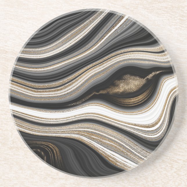 Elegant Black and White Guld Agate Underlägg (Framsidan)
