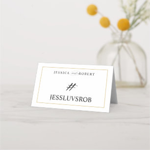 Elegant Black and White Guld Gräns Hashtag Sign Placeringskort