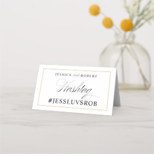 Elegant Black and White Guld Gräns Hashtag Sign Placeringskort