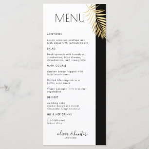 Elegant Black and White Guld Löv Middag Menu Meny