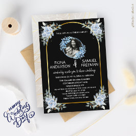 Elegant Black and White Guld Photo Bröllop Inbjudningar