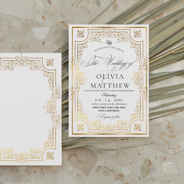 Elegant Black and White Guld Photo Bröllop Inbjudningar (Skapare uppladdad)