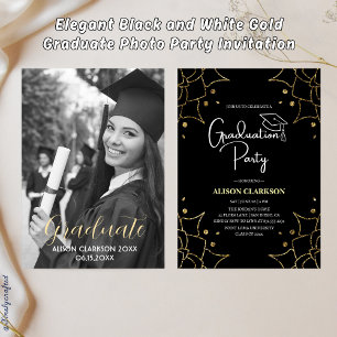 Elegant Black and White Guld Student Photo Party Inbjudningar