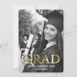 Elegant Black and White Guld Student Photo Party Inbjudningar