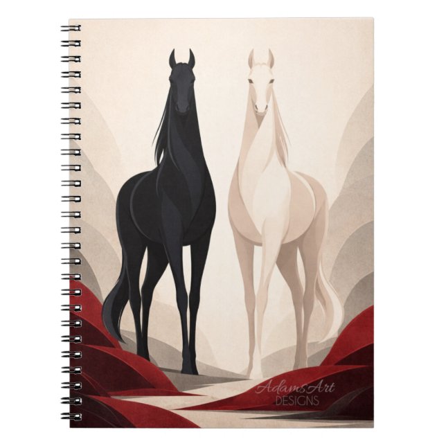 Elegant Black and White Horses Minimalist Art Anteckningsbok (Framsidan)