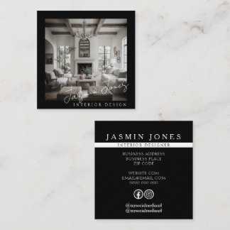 Elegant Black and White Interior Design Photo Fyrkantigt Visitkort